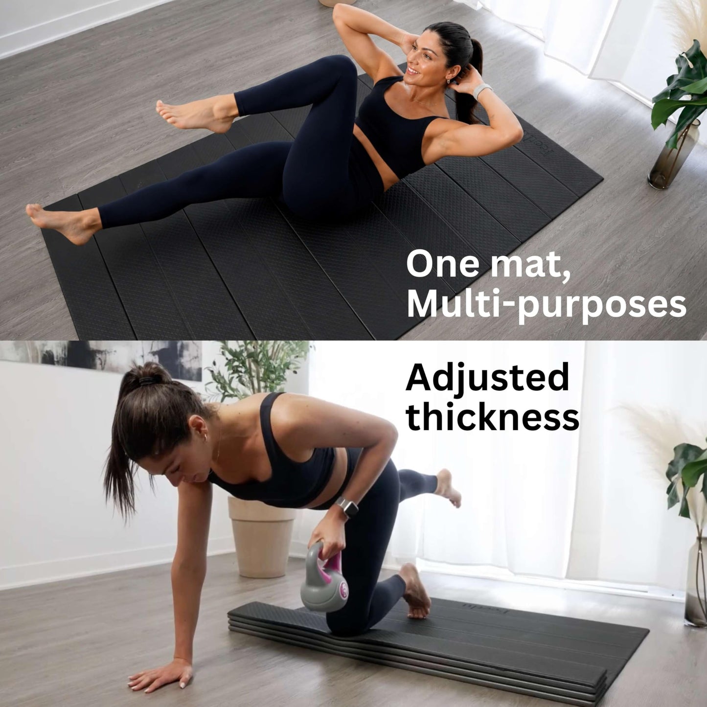 Feetlu Foldable Large Yoga Mat, Extra Space 72"L x 48"W (183 x 122 cm), 6mm & 8mm Thick, Workout Mat for Home Gym and Travel - Anti-Slip Folding Exercise Mat for Yoga & Pilates - Black 6mm