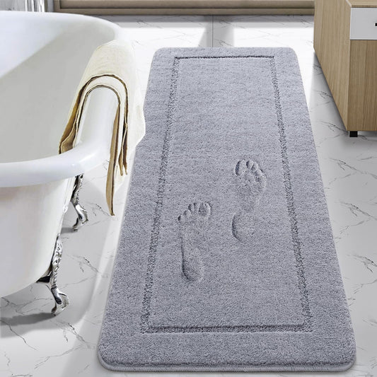 LOCHAS Luminous Non Slip Bathroom Rugs Runner 24 x 48 Inch, Extra Soft and Comfy Bath Mats Rug, Absorbent Thick Microfiber Mat Carpets for Shower, Light Gray