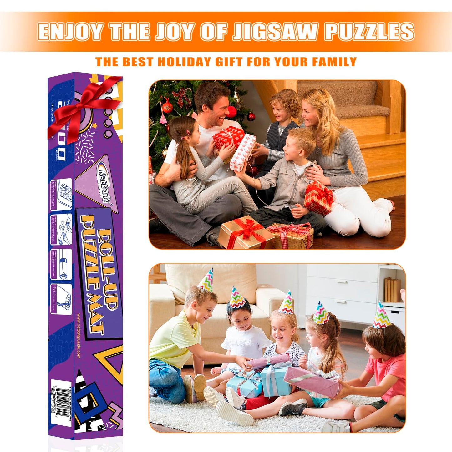 Nattork Jigsaw Puzzle Mat Roll Up，Portable Saver Pad Up to 2000 Pieces，with Non-Slip Rubber Bottom，4 Puzzle Sorting Trays & 1 Storage Bag