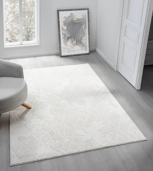 RUGGERRUGS Adel Modern Area Rug for Living Room, 5x7 Rustic Distressed Abstract Cream Neutral Rug, Medium Pile Stain Resistant Carpet for Bedroom, Dining Room or Kitchen (5' x 7', Cream)