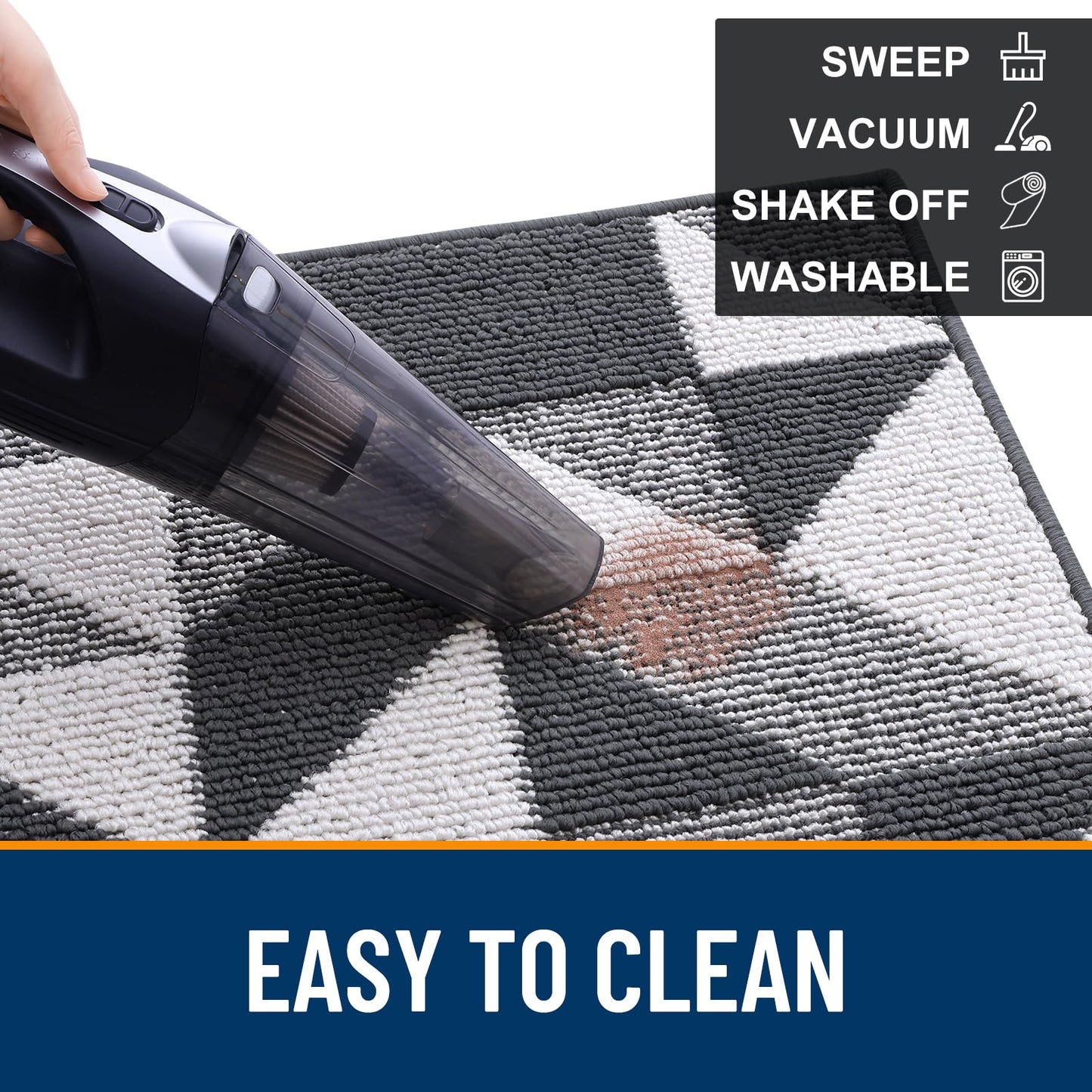 OLANLY Door Mat Indoor Entrance Washable 32x20, Odor-Free Low-Profile Front Back Geometric Doormat, Absorbent Resist Dirt Entry Carpet, Easy to Clean Sturdy Inside Floor Mats for Entryway, Dark Grey