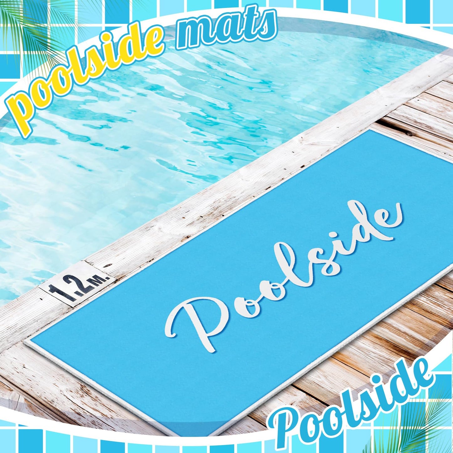 Nuanchu 24" x 48" Poolside Mat for Edge of Pool Non Slip Pool Mat for Floor Deck Entrance Rug Outdoor Waterproof Poolside Must Have Accessories for Summer Indoor Beach Lakehouse (Classic, Blue)