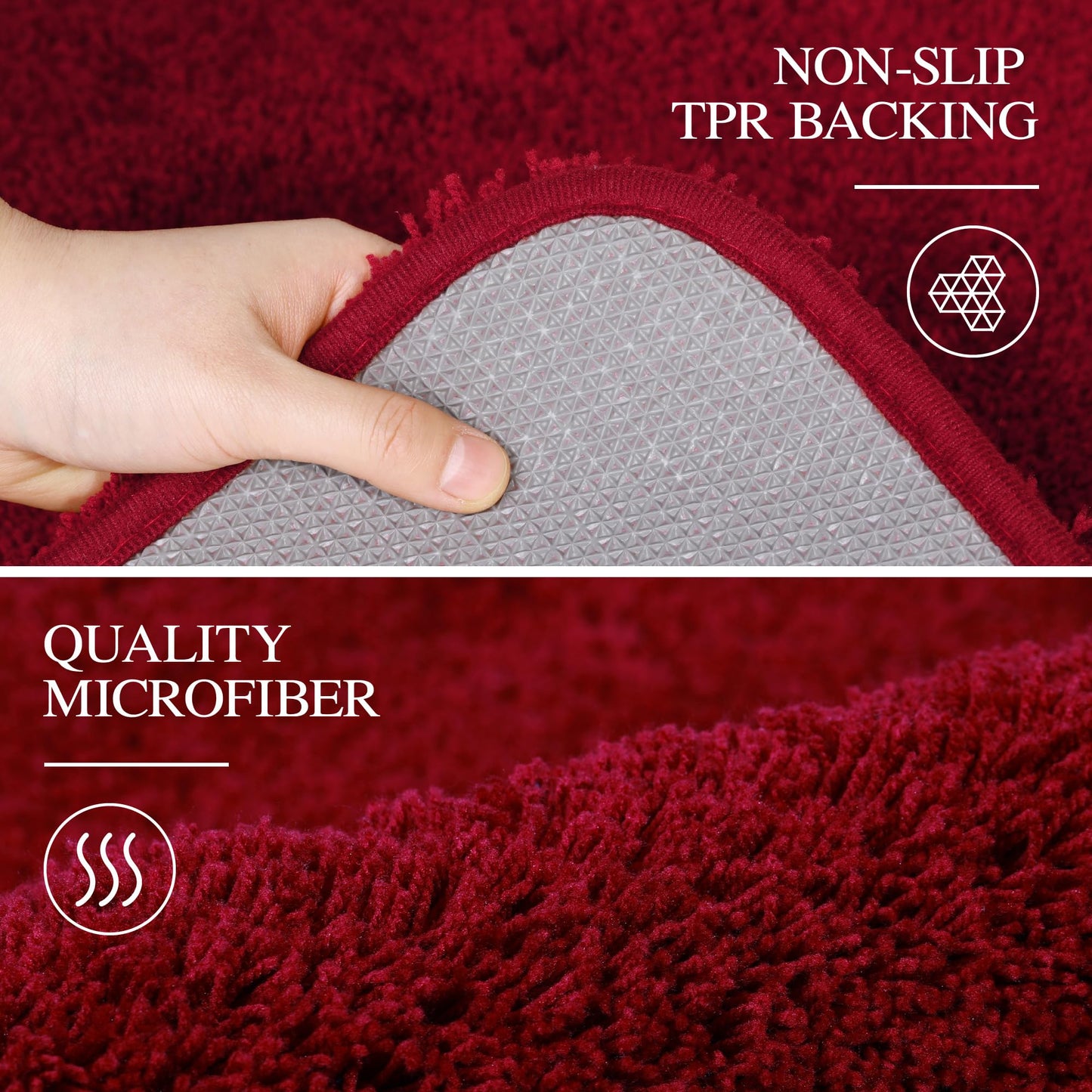 Walensee Bath Rug - Non Slip, Soft Microfiber Shaggy Bath Mat (20 x 32, Red), Machine Washable, Thick Plush Shower Mat