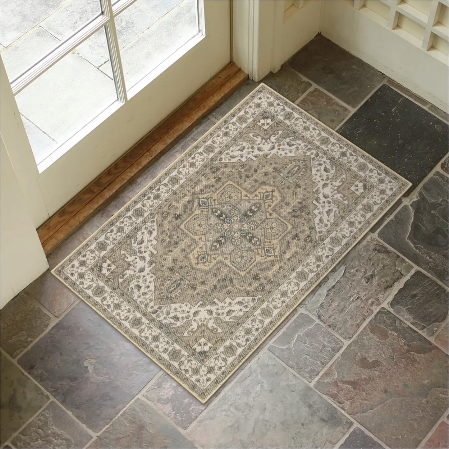 Collive Washable Indoor Doormat, Non Slip Retro Floor Mat 20" x 32" Small Mat Quick Absorbent Entrance Rug Distressed Taupe Front Door Mat, Welcome Mats Entryway Rug Doormats for Kitchen Home Patio