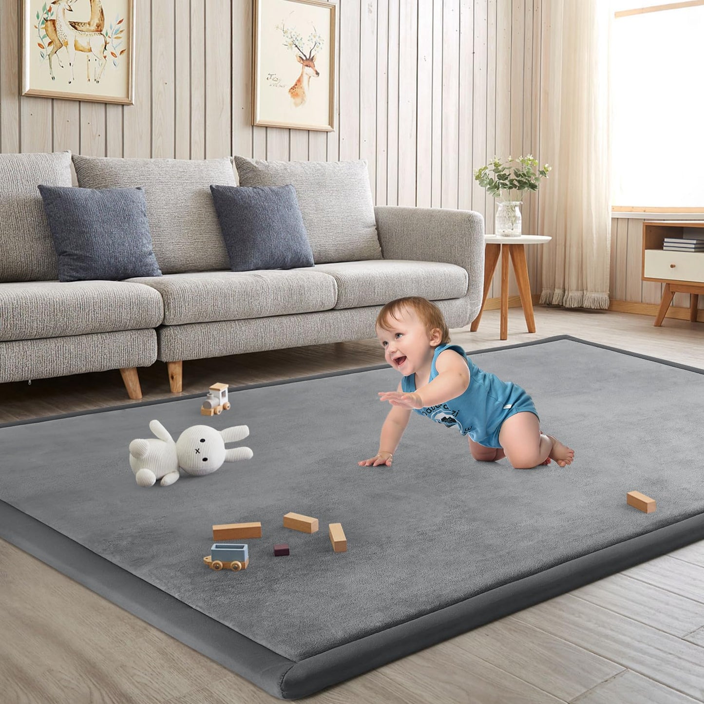 ILPEOD Baby Play Mat for Floor Nursery Rug Muscle Mat Area Rug Playroom Rug 59"x79" Playpen Mat Elastic Foam 1.3" Thick Crawling Mat for Babies,Toddlers, Infants, Kids,Grey