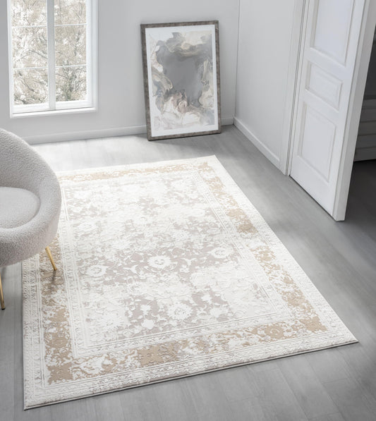 RUGGERRUGS Amber Traditional Floral Area Rug for Living Room, 5x7 Vintage Persian-Inspired Cream Neutral Rug, Medium Pile Stain Resistant Carpet for Bedroom, Dining Room or Kitchen (5' x 7', Cream)