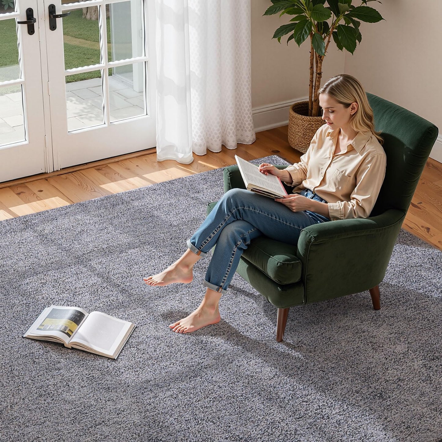 VEVOR 8 x 10 ft Area Rug for Living Room, Large Indoor Plush Area Rug with High Plush Pile, Indoor Floor Carpet for Bedroom Study, Non-Shedding & TPR Non-Slip Backing, Noise-Reducing