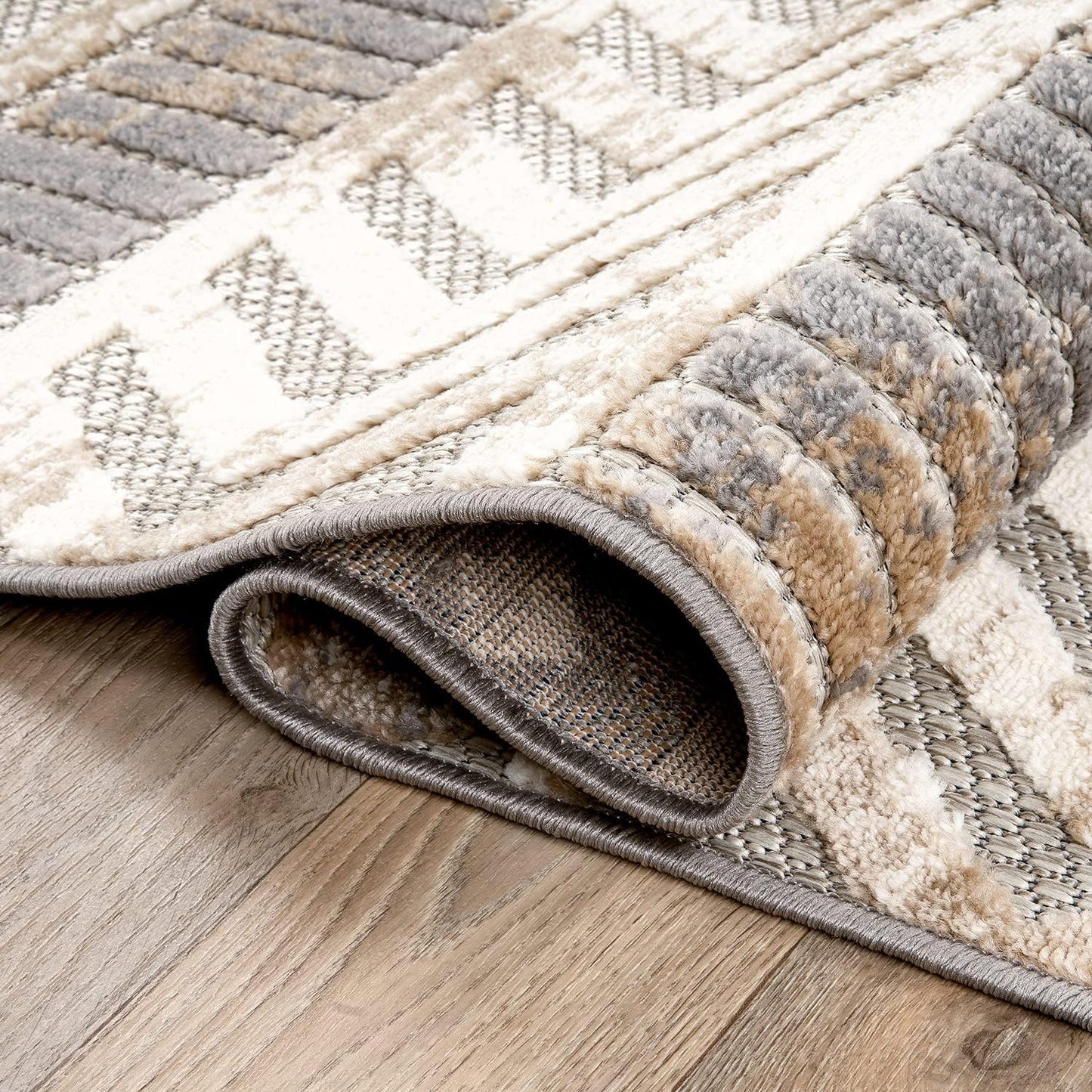Rugshop Distressed Geometric Indoor/Outdoor Beige Runner Rug Modern Tribal Stripe, Durable Stain Resistant Low Profile Perfect for Patio, Backyard, Deck and Outdoor Lounge 2' x 7'