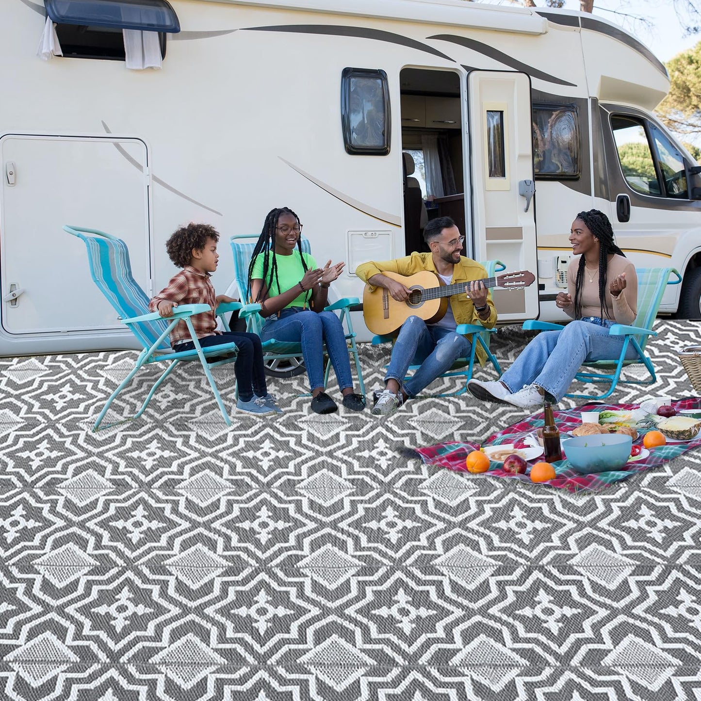 Alfolo Outdoor Rug 9x12 for Patios Clearance,Outdoor Plastic Straw Rug,Waterproof Camping Rugs for Outside Your Rv, Deck, Porch,Beach,Picnic,Pool Grey Recyclable,Easy Cleaning Outside Mats with a Bag