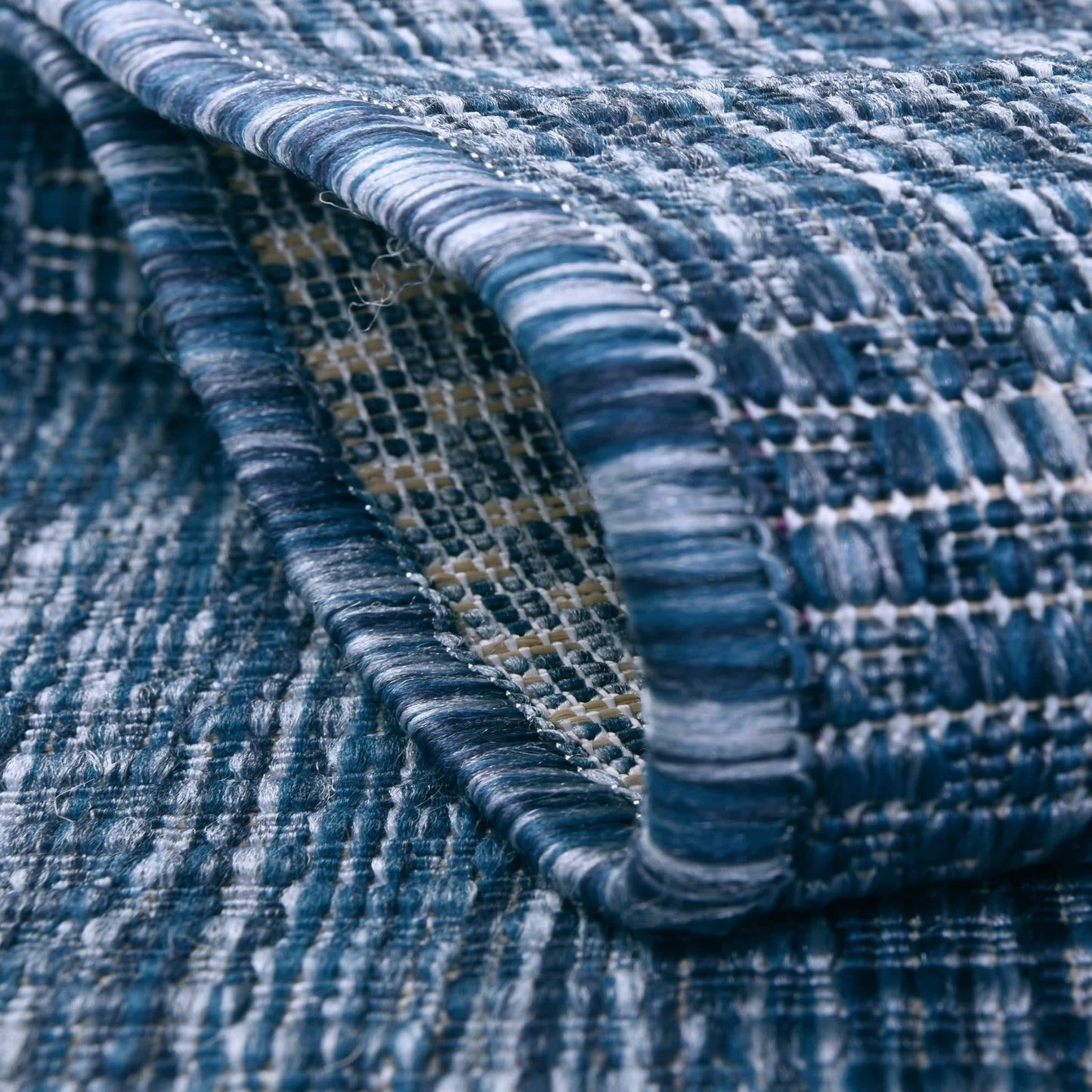 Unique Loom Collection Casual Transitional Solid Heathered Indoor/Outdoor Flatweave Area Rug (7' 10" Square, Blue/Navy Blue)