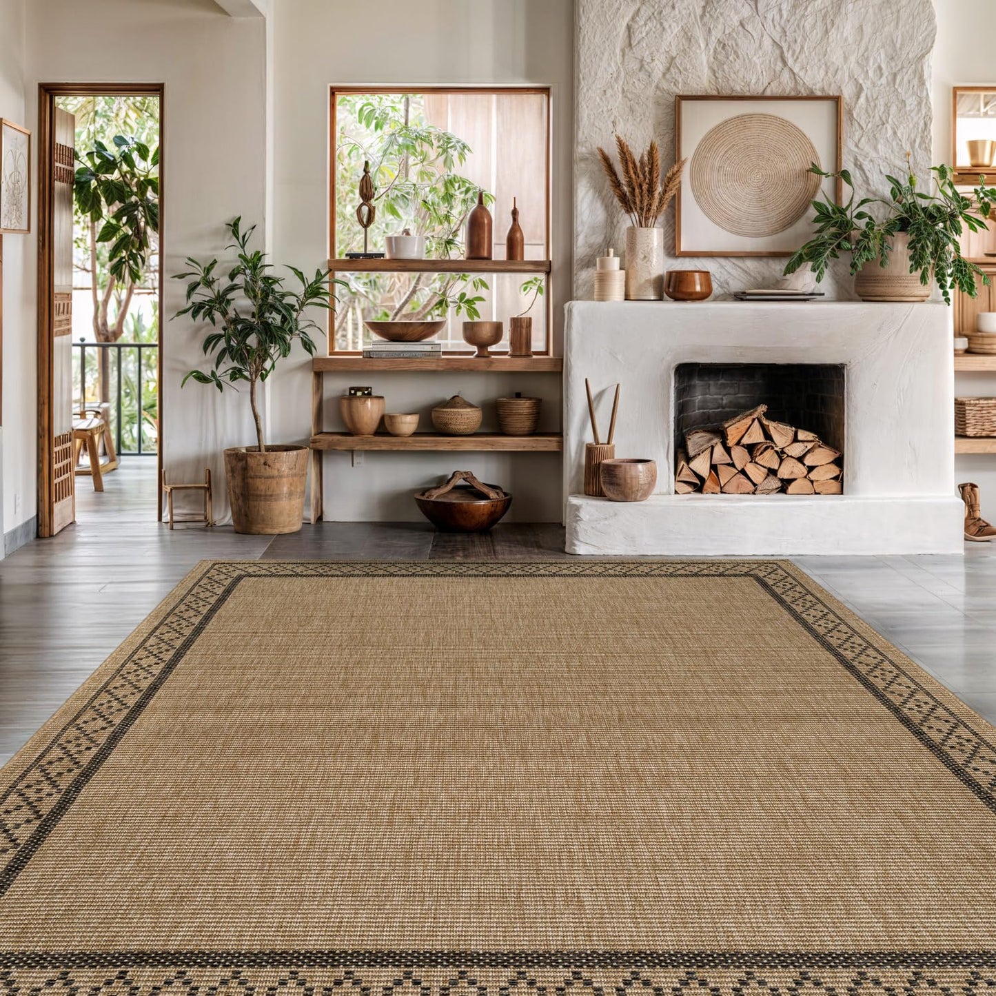 Luul Home Easy Jute Rugs 9x12 Frame Natural Color Living Room Indoor Outdoor Area Rug for Patio and Kitchen Rug High Traffic Washable Easy to Clean Solid Boho Woven Design Carpet (9 x 12)