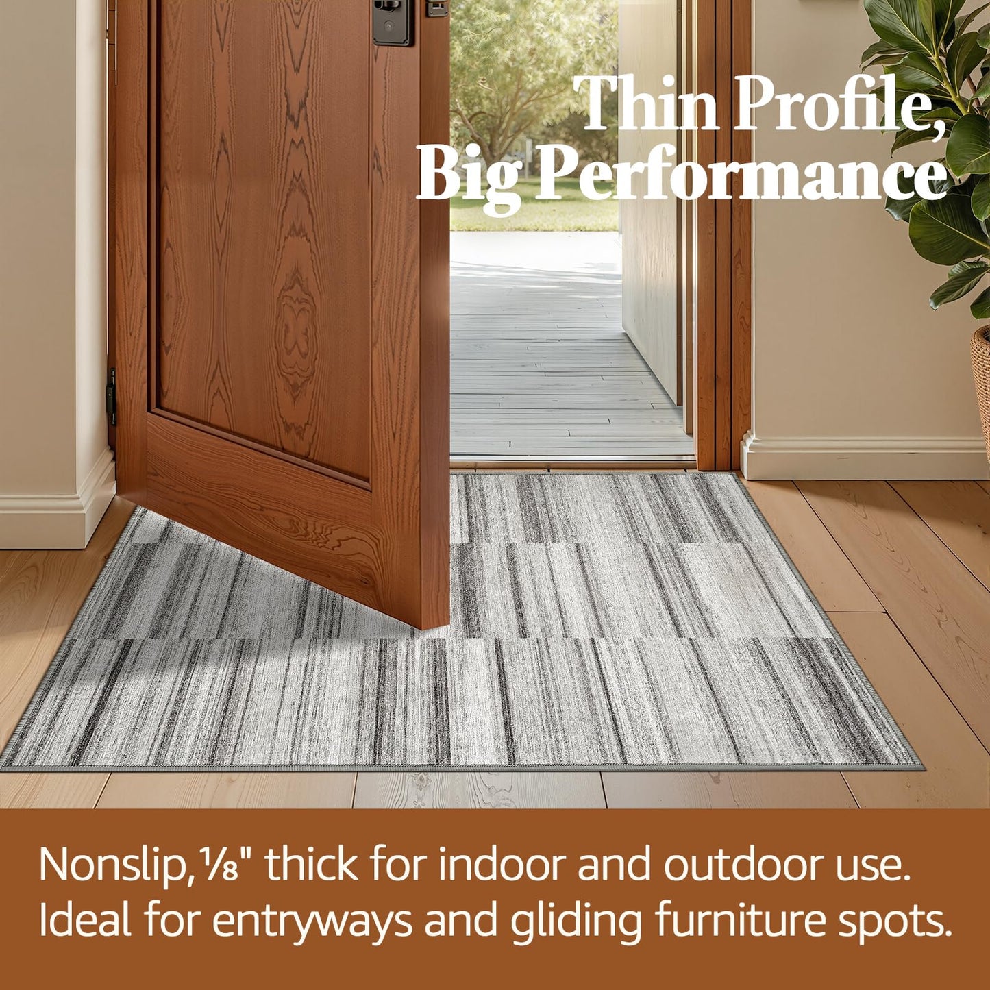 jinchan Hallway Runner 2x6 Geometric Ultra-Thin Machine Washable Rug Grey Non Slip Lightweight Modern Striped Abstract Rug for Bedroom Kitchen Floor Living Room, Gray