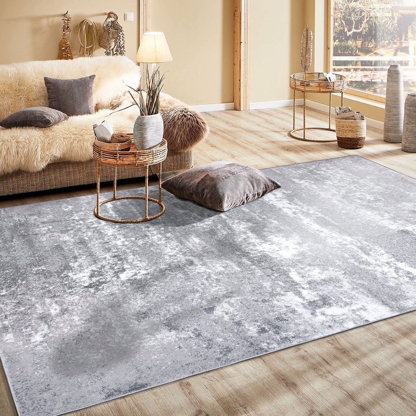Rugshop Modern Distressed Gray Abstract Area Rug Bohemian Inspired Watercolor for Living Room, Dining Room and Office 7'10" x 10'
