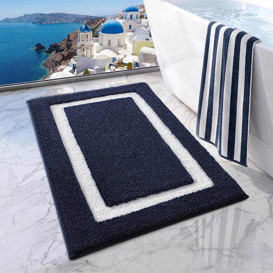 LUMI Extra Soft Bathroom Rugs, Non Slip Washable Bath Mat, Absorbent Microfiber Bath Rug, Quick Dry Plush Bath Mats for Bathroom for Shower, Bathtub, Floor, Blue, 16x24