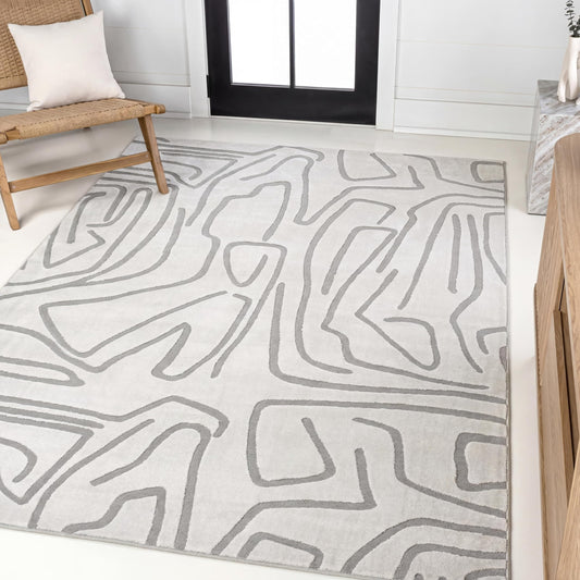 JONATHAN Y Graphic Lines High-Low Indoor Area Rug 8X10 White/Light Gray, Alcina Modern Scandinavian for Living Room, Bedroom, Kitchen, Easy-Cleaning, High Traffic, Pet-Friendly Non-Shedding SND102C-8