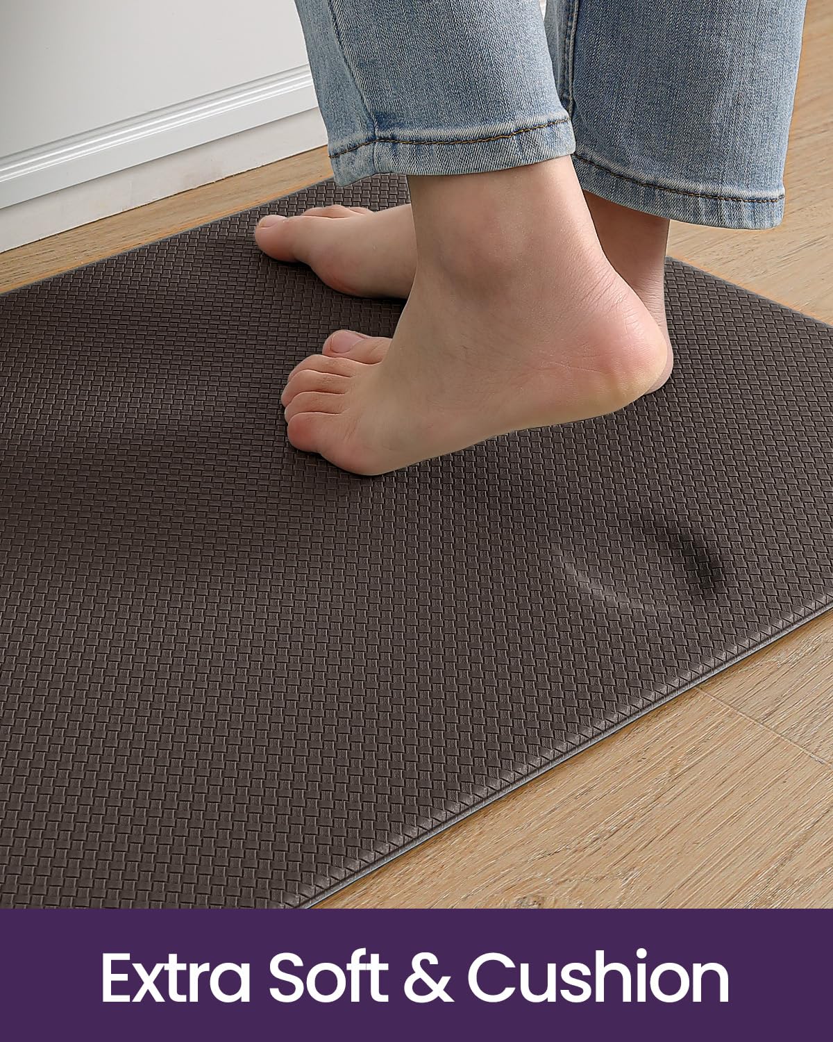 DEXI Kitchen Floor Mats Cushioned Anti Fatigue, 23x86, Large Long Standing Runner Rug Waterproof, Comfort Memory Foam Padded for Front Sink Laundry, Brown