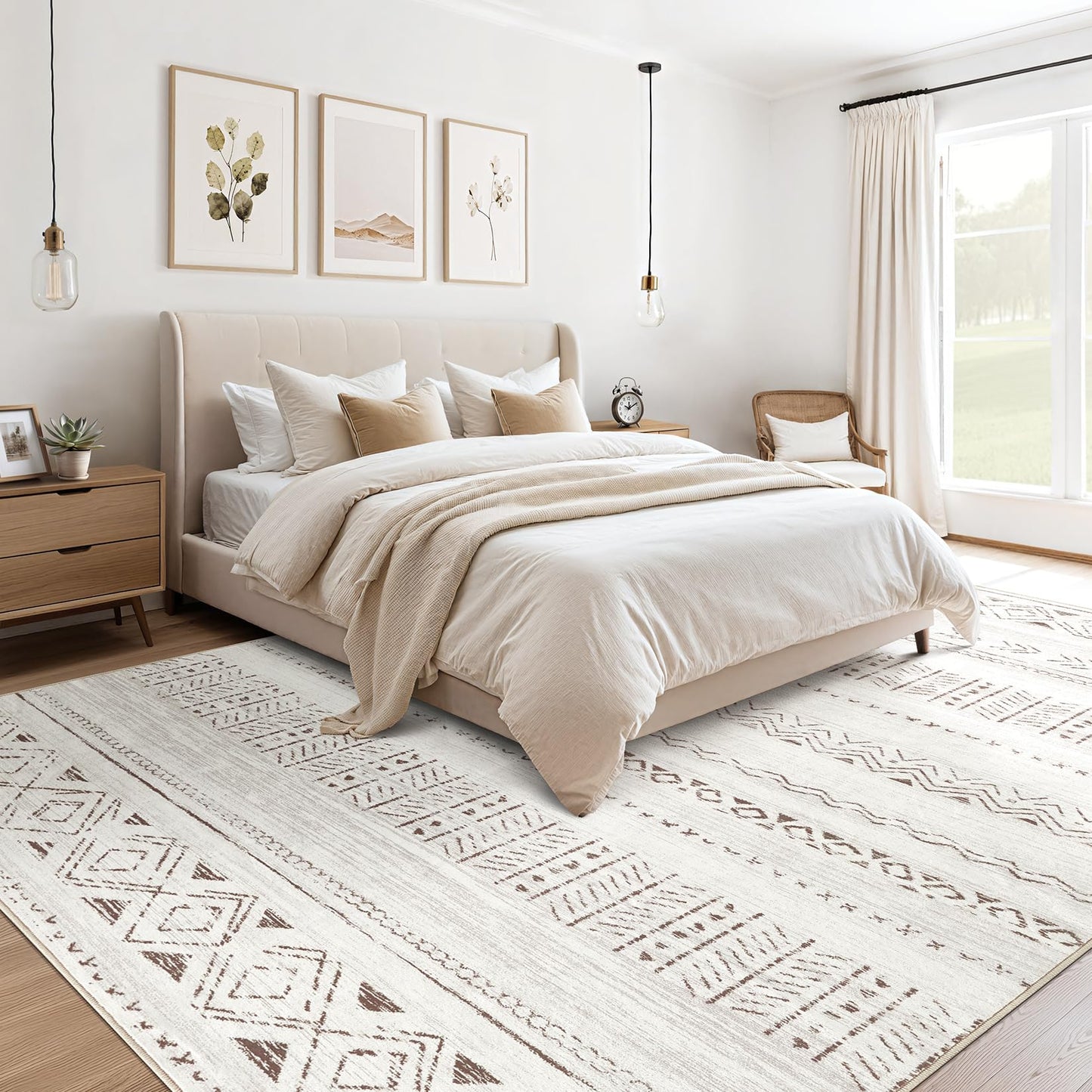 cotiled 8x10 Area Rugs Living Room Rug: Washable Boho Rugs with Non Slip Backing Large Soft Indoor Stain Resistant Carpet for Bedroom Farmhouse Dining Room Lightweight Home Decor L Brown/Cream