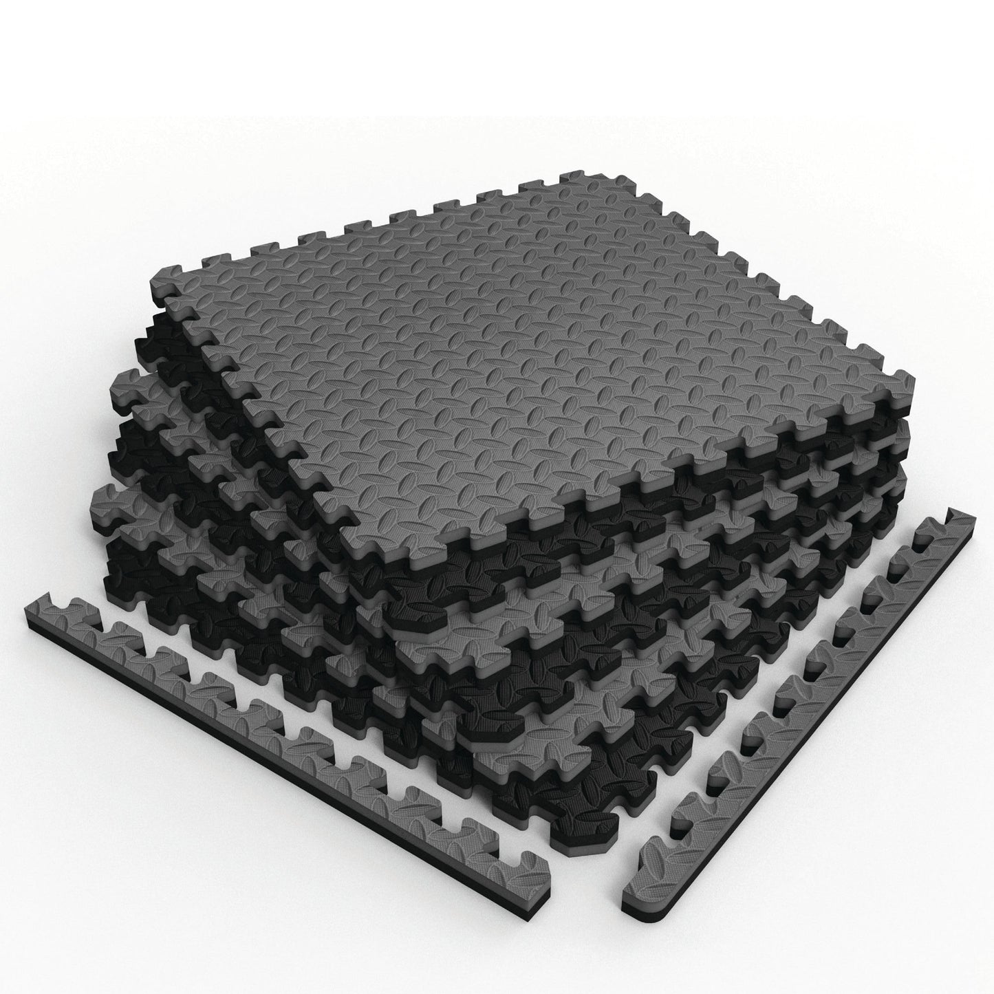 NÖRSK Duräflex Medium-Duty Reversible Interlocking Foam Floor Tiles, Diamond Plate Texture, Black/Blue, 24 X 24 X .47 in., 6-Pack (24 sq. ft.) (Black/Gray, 1.0" Thick)