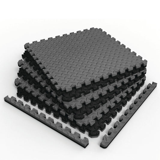 NÖRSK Duräflex Medium-Duty Reversible Interlocking Foam Floor Tiles, Diamond Plate Texture, Black/Blue, 24 X 24 X .47 in., 6-Pack (24 sq. ft.) (Black/Gray, 1.0" Thick)