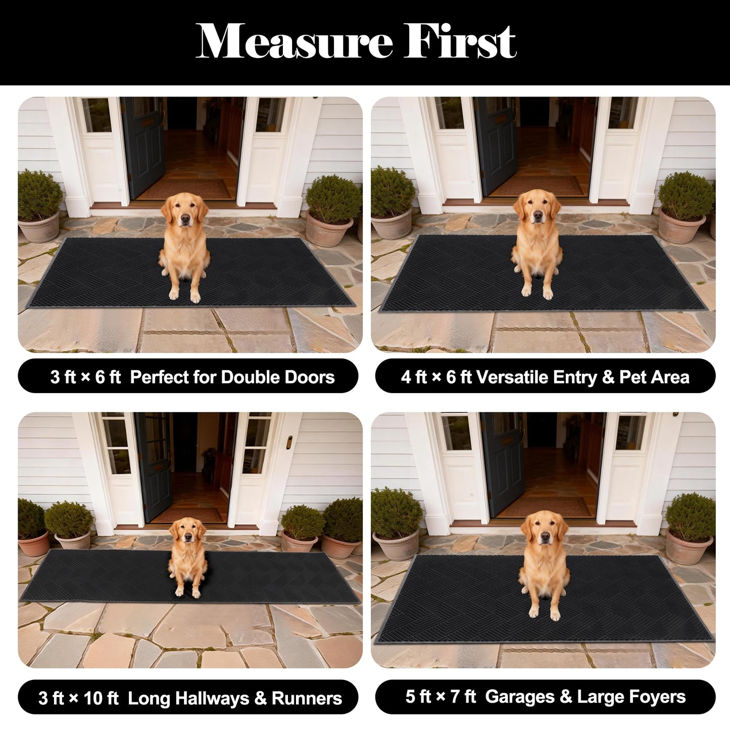 3' x 10' Commercial Runner Rug, Extra Long Front Door Mat, Hallway Runner Floor Mat with Non Slip Low Profile Backing, Indoor Outdoor Entryway Mat, Trap Dirt and Moisture for Patio, Garage, Black