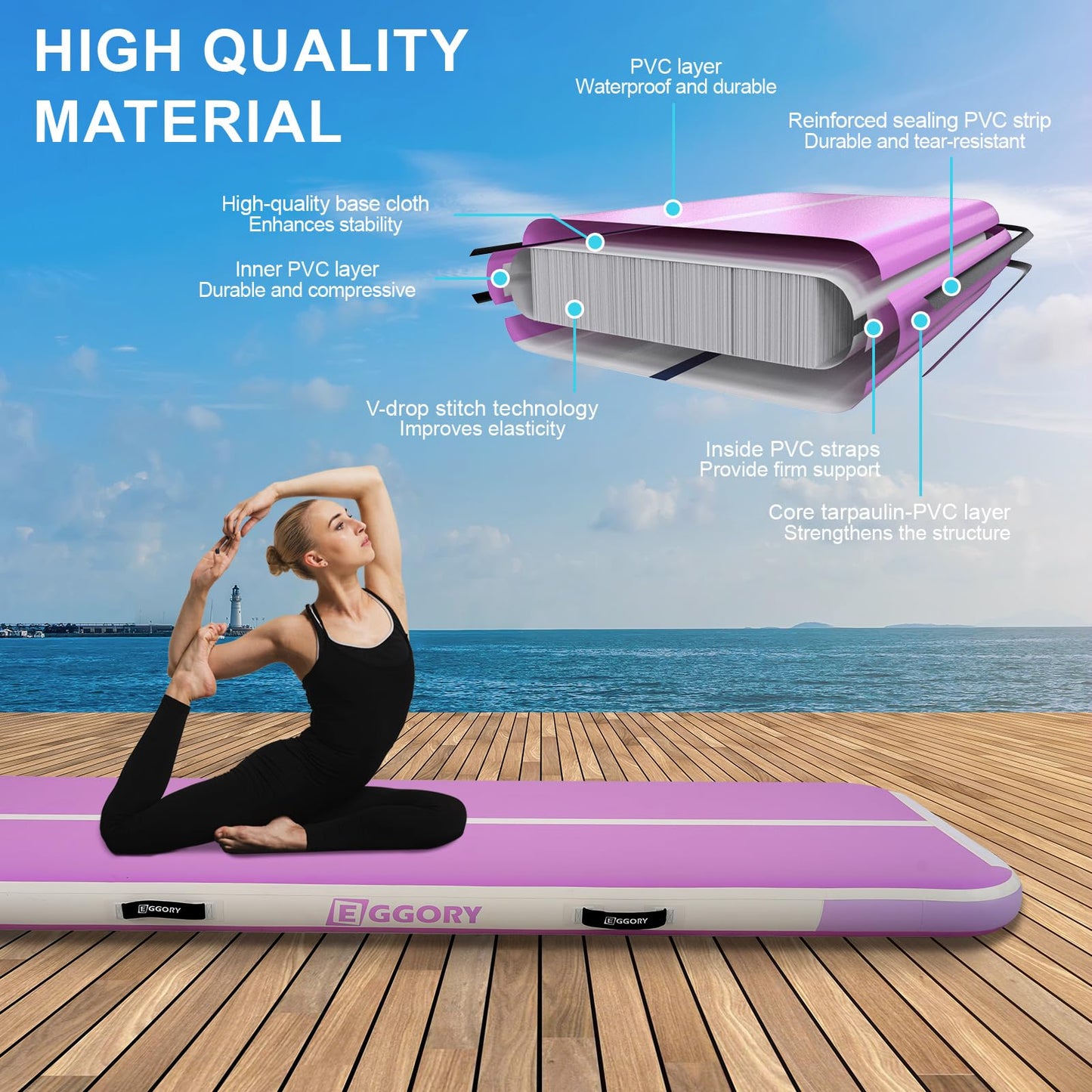 Tumble Track, Inflatable Tumbling Mat,Tumble Track Mats for Gymnastics, and Tumble Track with 8 Inches Thickness for Home, Training, Cheerleading, Yoga, Water with Pump (Purple, 10ft×3.3ft×4inch(3x1x0.1m))