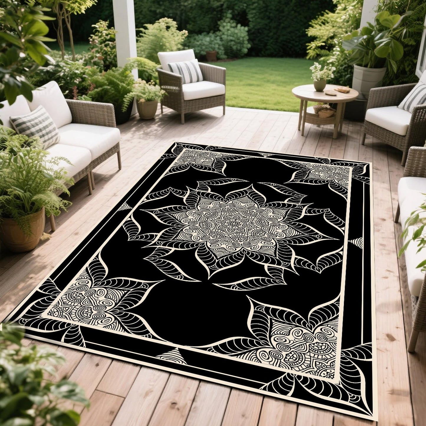 WILDROOTS 4x6 Feet Hepburn Flower Plastic Outdoor Rug, Stain Resistant Waterproof Reversible Outdoor Patio Rug, Fade Resistant Camping Rug