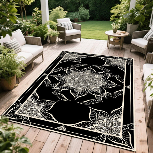 WILDROOTS 4x6 Feet Hepburn Flower Plastic Outdoor Rug, Stain Resistant Waterproof Reversible Outdoor Patio Rug, Fade Resistant Camping Rug