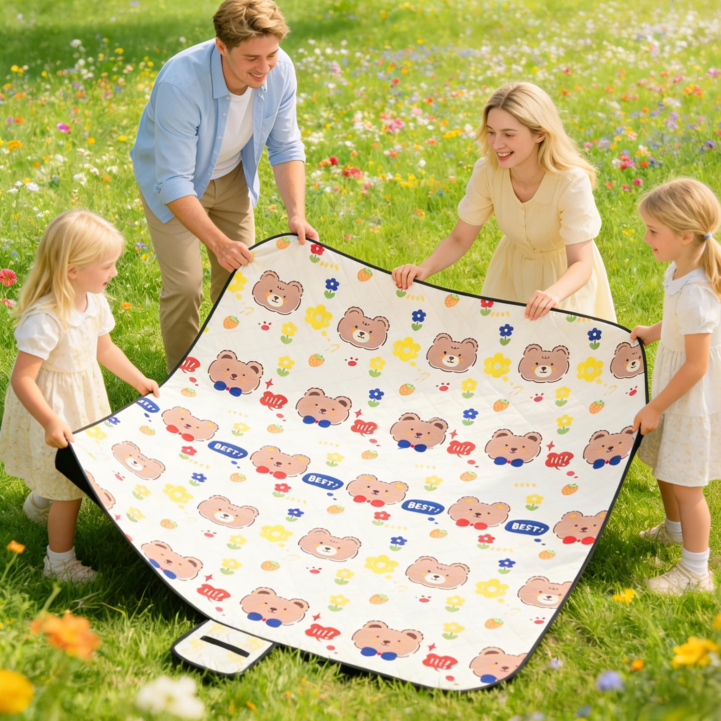 SIGUENOVA Large-Sized ultrasonic Picnic mat, Foldable and Machine-Washable, 60IN*80IN, Suitable for grasslands, Parks, Hiking Camping and Family Trips (White)