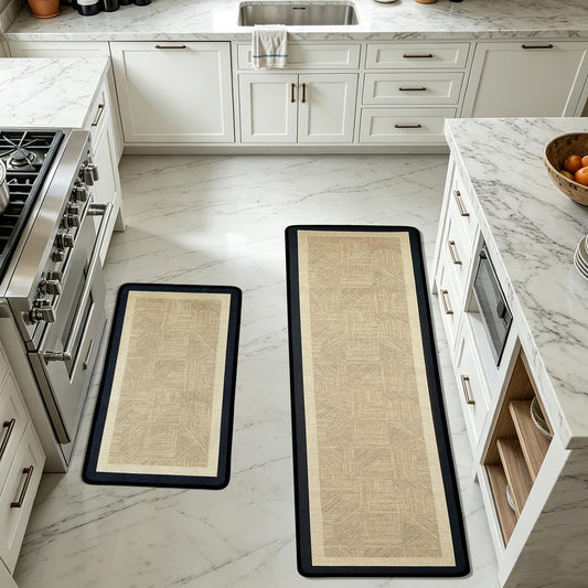 winolive Kitchen Mat Kitchen Rugs Sets of 2 PCS,Neutral Braided Kitchen Mats for Floor,Thick Rubber Backing and Comfort Standing Runner Rugs,Anti Fatigue,Machine Washable,Beige,17"x30"+17"x47"