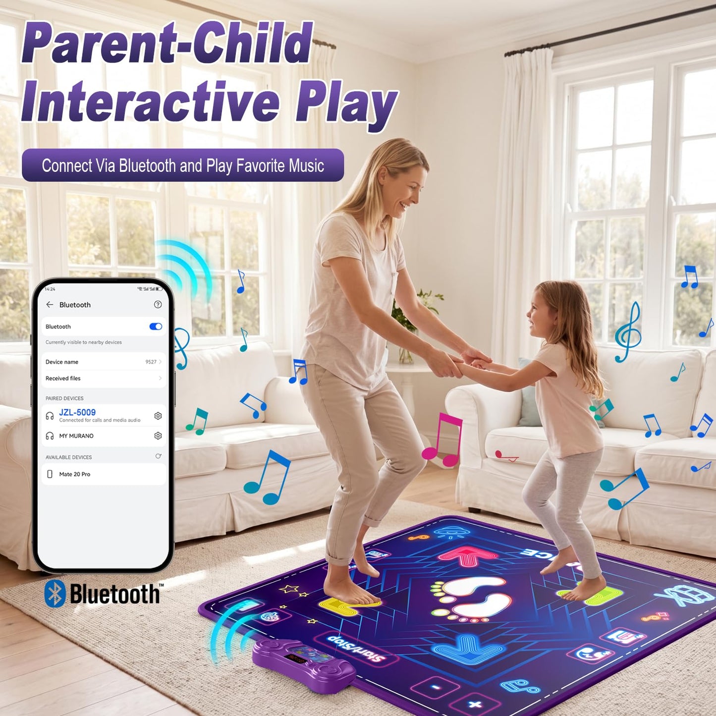 KAKTIN Dance Mat Toys for Kids, Dance Mats with LED Light & Wireless Bluetooth, Music Dance Toy with 5 Modes Game 3 Speeds, Birthday Xmas Gifts for 3-12 Year Old Girls Boys