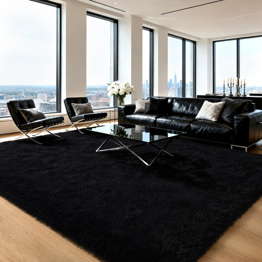 HOMORE Black Rug for Bedroom 4x6 Furry Carpet for Boys Girls Shaggy Fuzzy Rugs for Living Room Non Slip Large Rug for Kids Dorm Home Decor