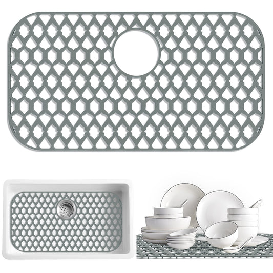 SAMSIER Silicone Sink Protectors Mats (13x11 & 14x12 & 16x12 & 18x16 & 19x14 & 21x16 & 22x13 & 25x16 & 26x14 & 28x14 & 30x16) for Bottom of Kitchen Sink (26”x14”, Rear Drain)