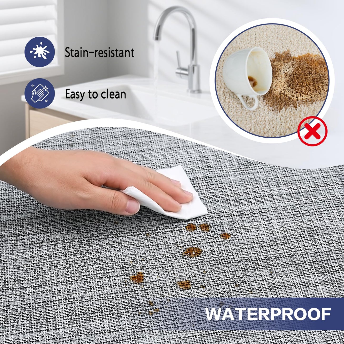 Vinyl Floor Mat Area Mat Waterproof Vinyl Area Rug for Under Dining Table 4'x6' Non Slip Floor Protector PVC Hardfloor Protective Mat Chair Mat for Kitchen, Home, Living Room, Bedroom