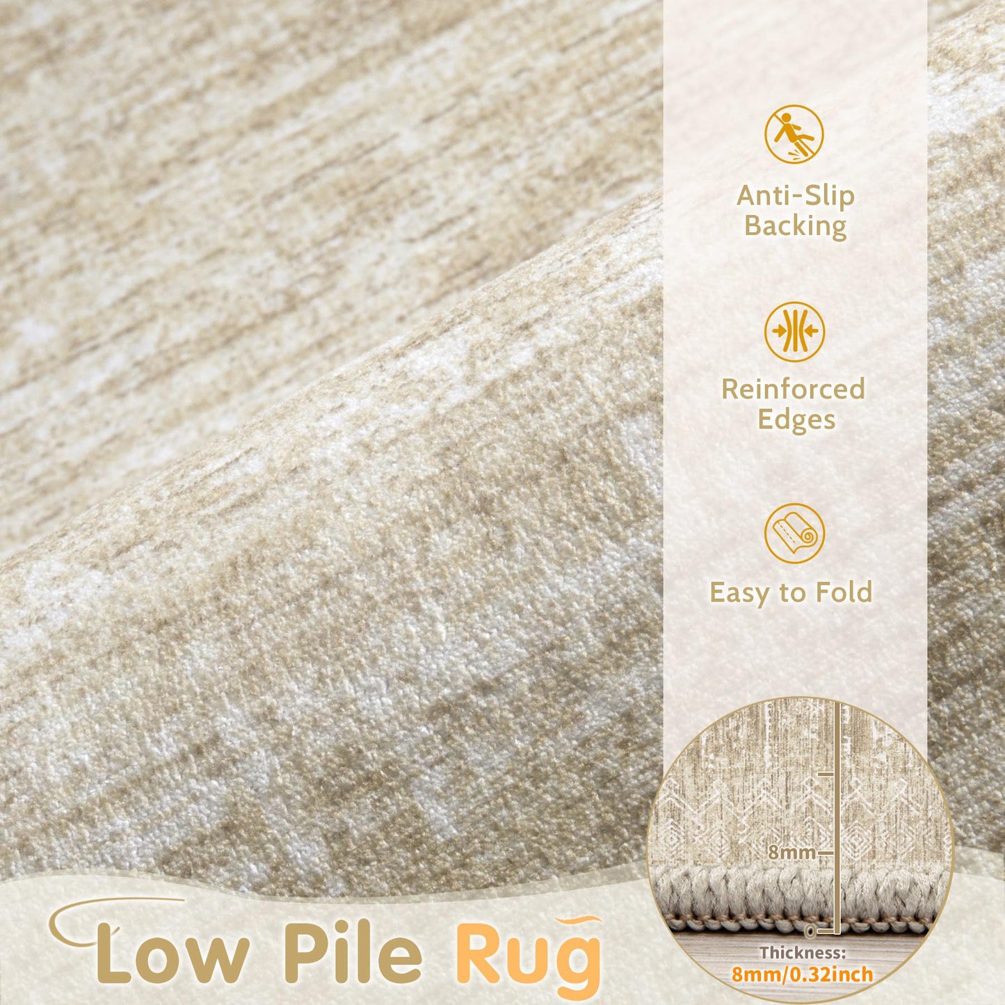 Washable Rug 8x10 Area Rugs: Modern Geometric Rugs for Living Room Non Slip Soft Low Pile Moroccan Indoor Carpet for Bedroom Nursery Dining Room Home Office Children's Room (Beige, 8'x10')