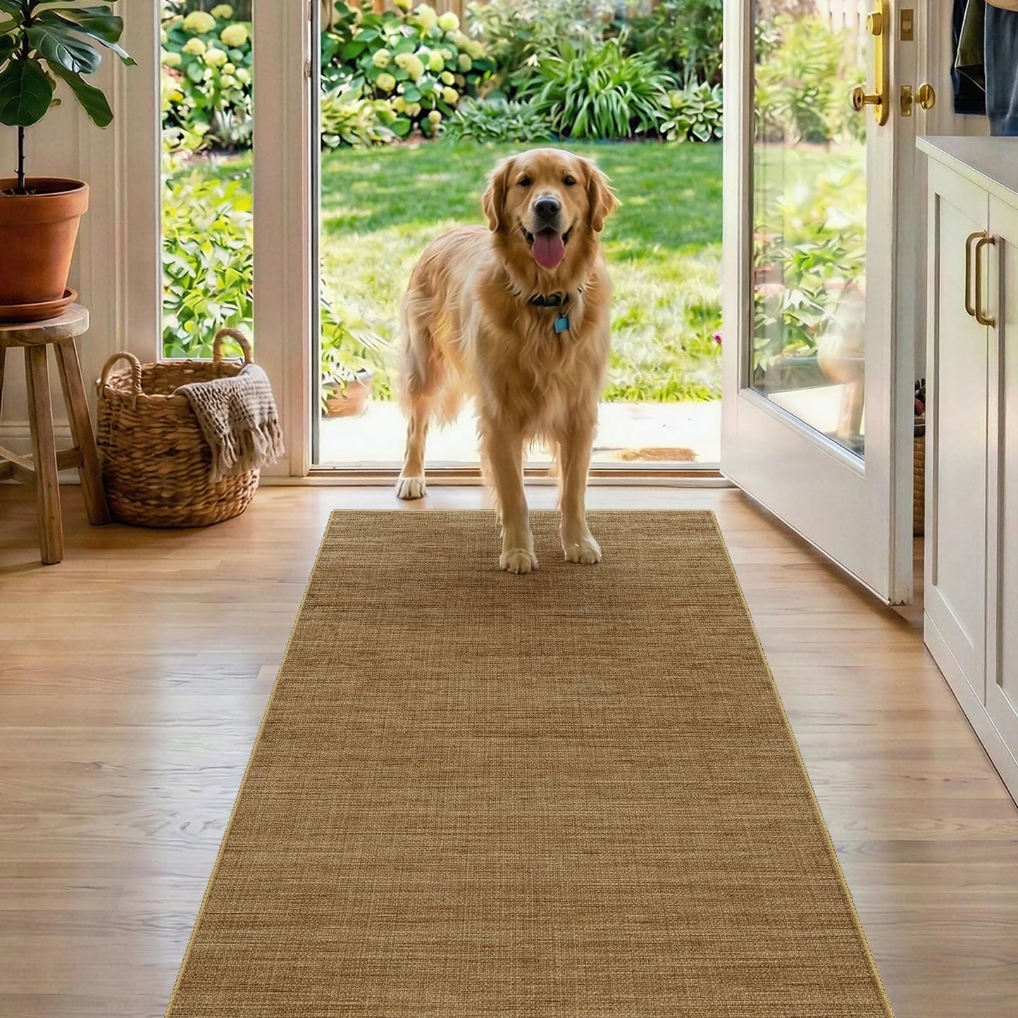 Jute 3x5 Kitchen Area Rugs: Washable Non Slip Entryway Rug with Rubber Backing Pet-Friendly Small Rugs Stain Resistant Carpet for Dining Room Laundry Porch Doorway Natural Brown