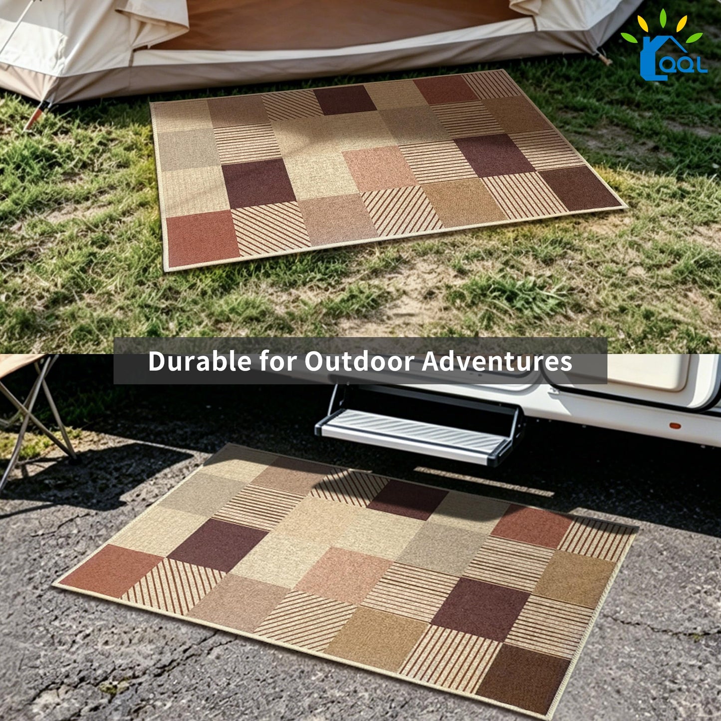QQL 17"x30" Ultra Thin Front Door Mat, Non-Slip Rubber Backing, Dirt Trapper Doormat, Easy Clean Entryway Rug, Square Grid, RV Tent Entrance Mat