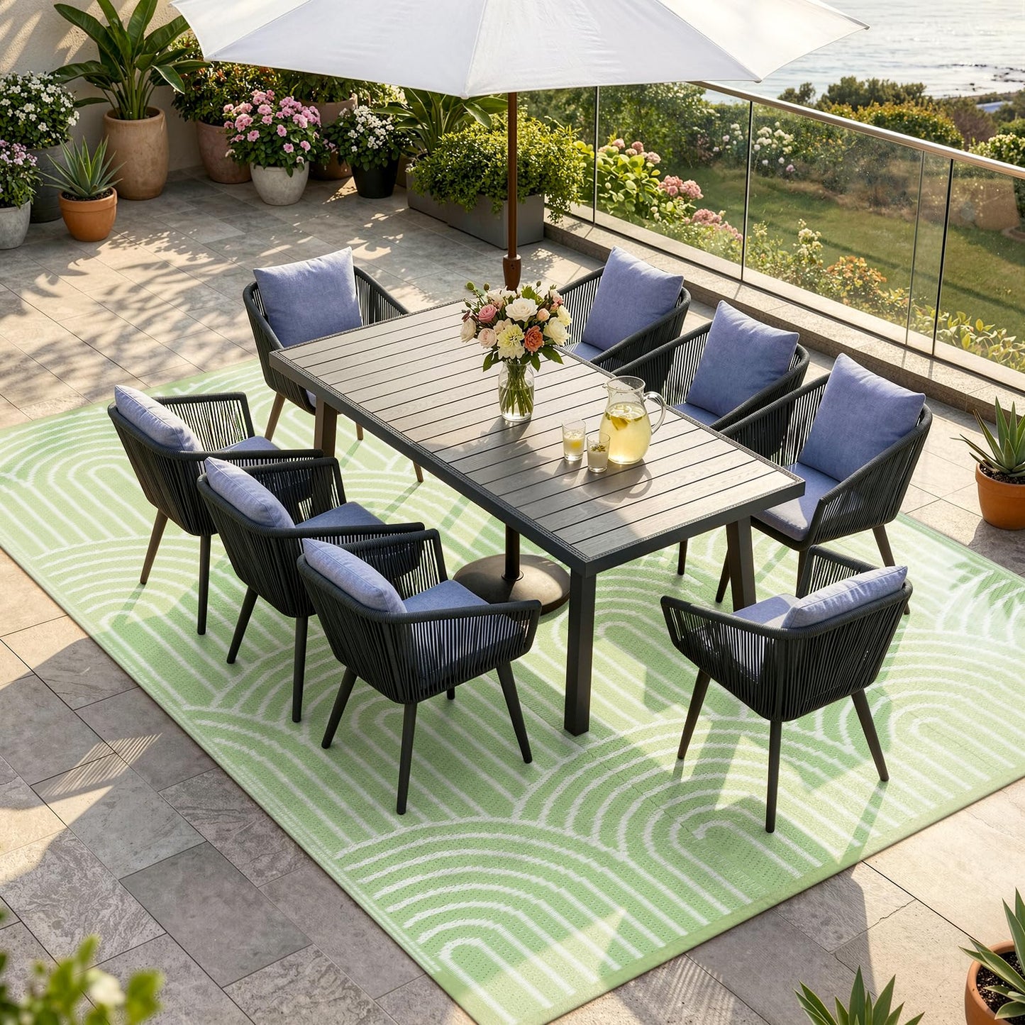 Lahome Deck Rugs Outdoor Waterproof 6x9 Patio Outside Rug, Plastic Straw Reversible Rv Mat,Large Portable Porch Camping Carpet for Balcony Tent (Rainbow Green, 6'x9')