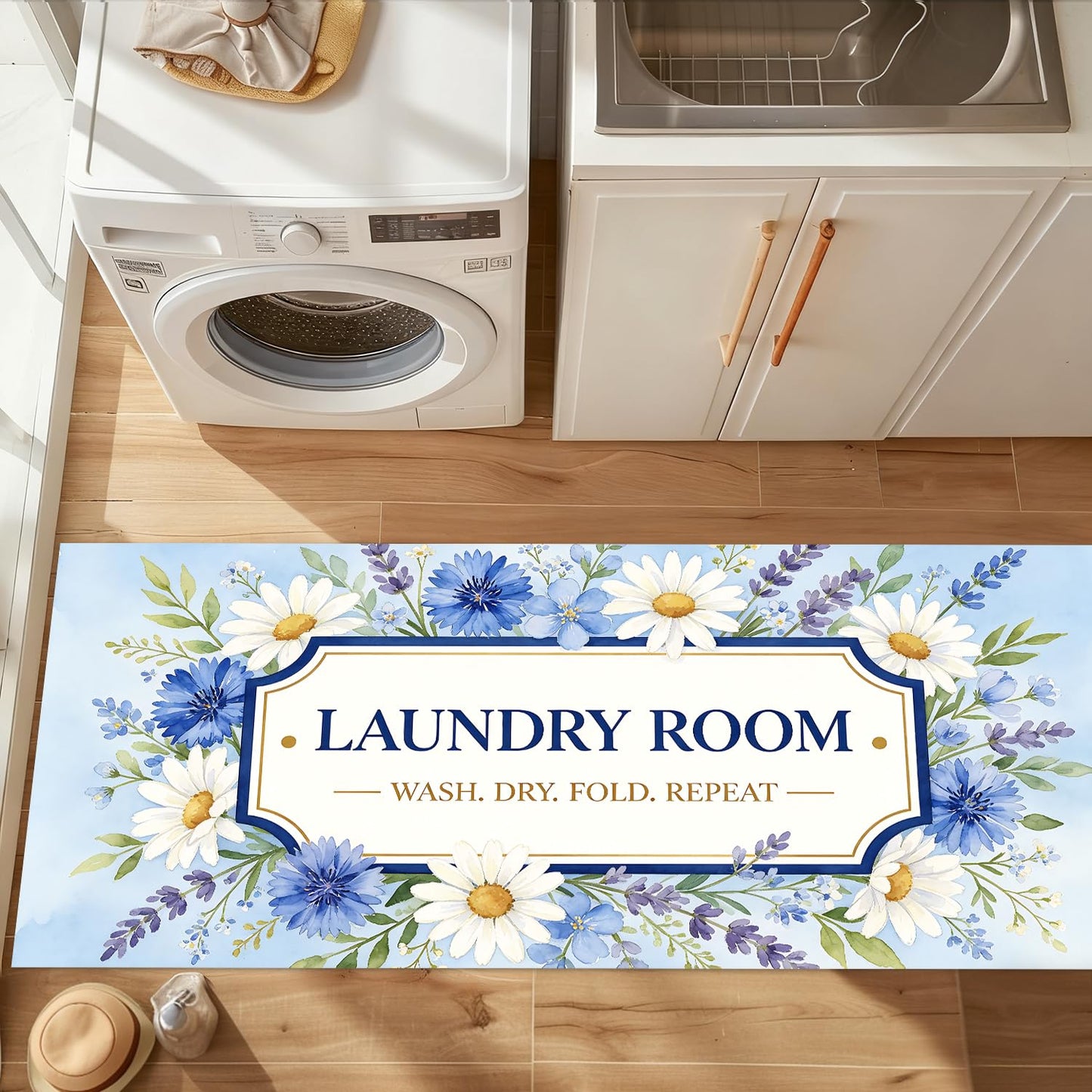 LEIWEIHOPE Daisy Summer Runner Rug 20x47 inch Non-Slip Waterproof Laundry Room Rug Kitchen Runner Bathroom Mat with Festive Designs,Outdoor Indoor Entryway Floor Mat Home Decor