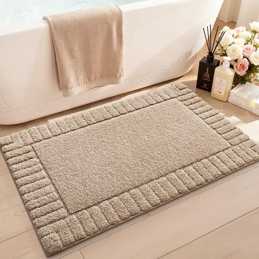 LUMI Bathroom Rugs Non Slip with Rubber Backing, Extra Soft Plush Microfiber Bath Rug Absorbent, Machine Washable Bath Mat Quick Dry for Tub, Shower, Hotel, Beige, 20"x32"