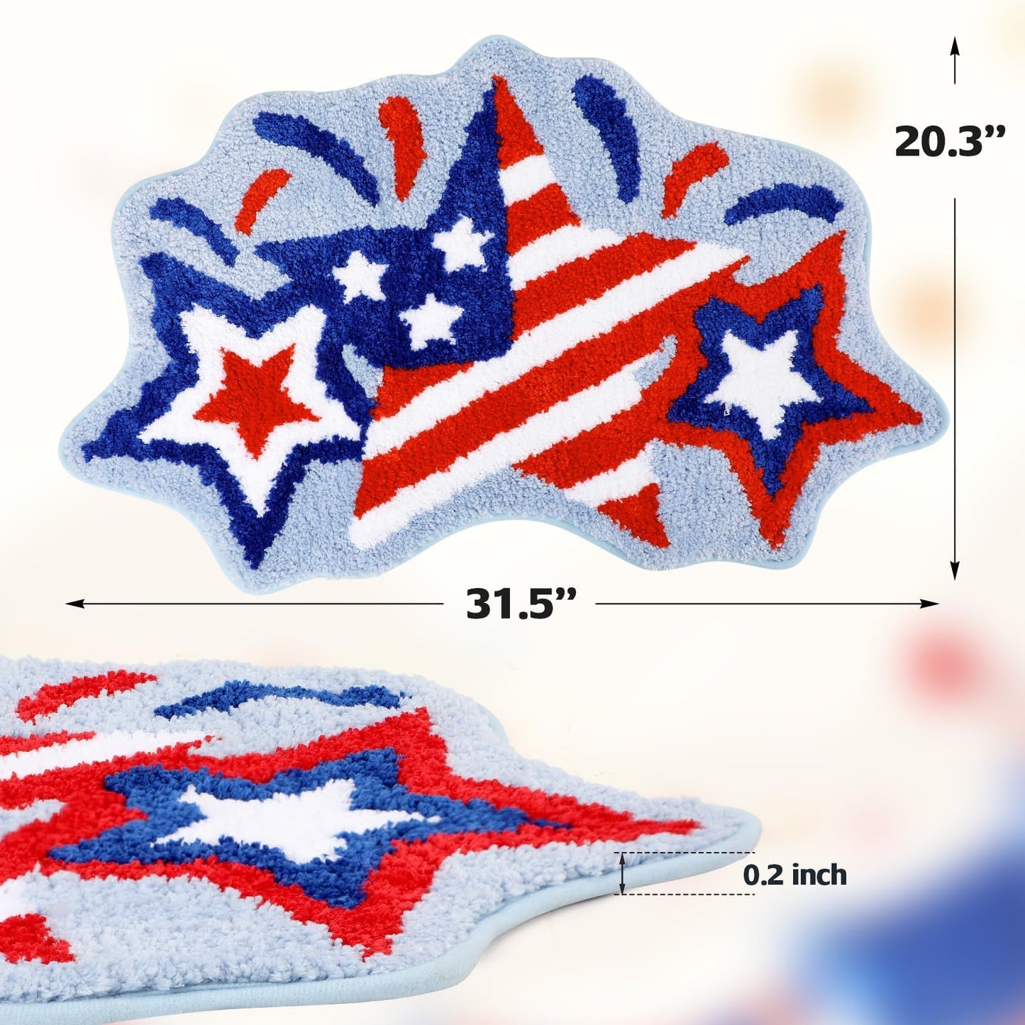 Percozzi 4th of July Bath Mat Patriotic Rug Stars Tufted Rug Non-Slip Floor Mat for 250 Anniversary Soft Absorbent Bathroom Rug Floor Bathroom Decor Independence Day Bath Rug 31.5''x 20.3''
