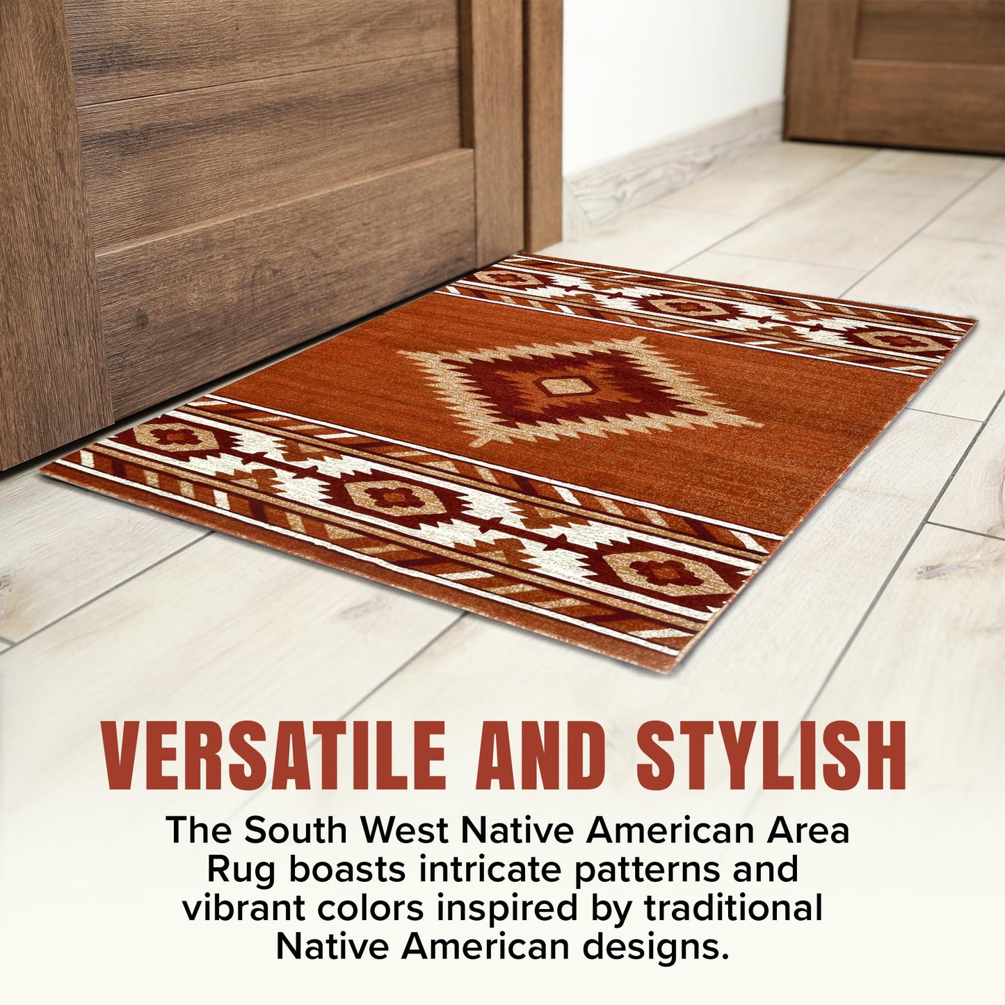YHSF Southwestern Area Rug - Anti Static, Washable, Soft Native American Tribal Floor Rugs for Living Room, Bedroom, Hallways, and More - Easy-to-Clean Home Decors - Rust, 2 Feet x 3 Feet