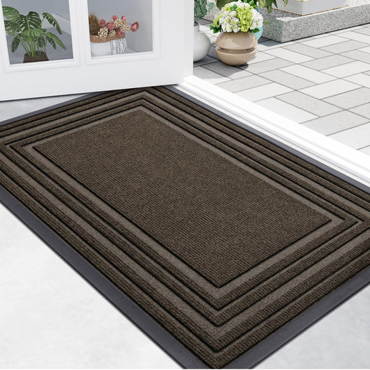 Buganda Front Door Mat Indoor Outdoor Entrance, Non-Slip Natural Rubber Doormats, Easy Clean, Low Profile, Dirt Trapper Entryway Floor Mats for Outside, Garages and Patios, 29.5x17, Brown