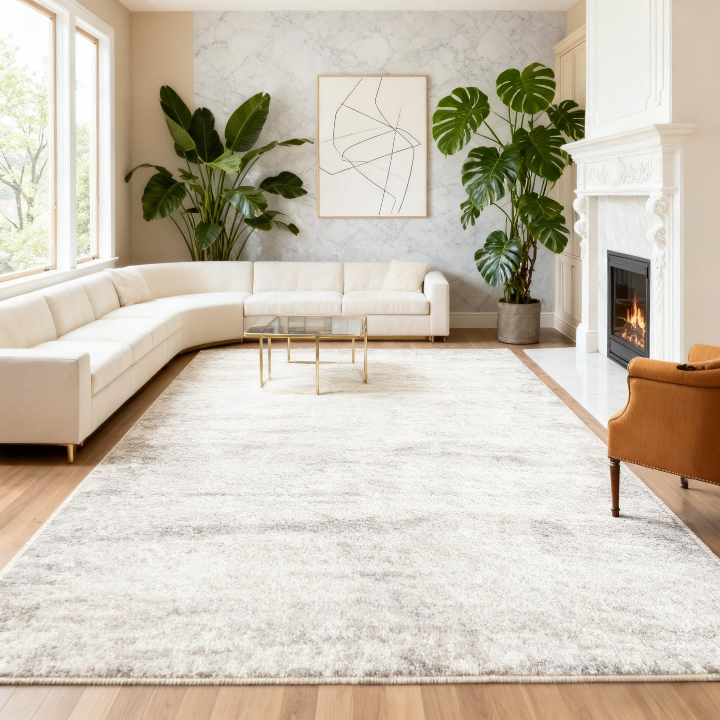 FancyRoof 8x10 Area Rugs for Living Room Bedroom Washable, Modern Abstract Grey White Beige Rugs Large Carpets Ultra Soft Faux Wool Retro Dining Room Non Slip & Non-Shedding Low Pile Print