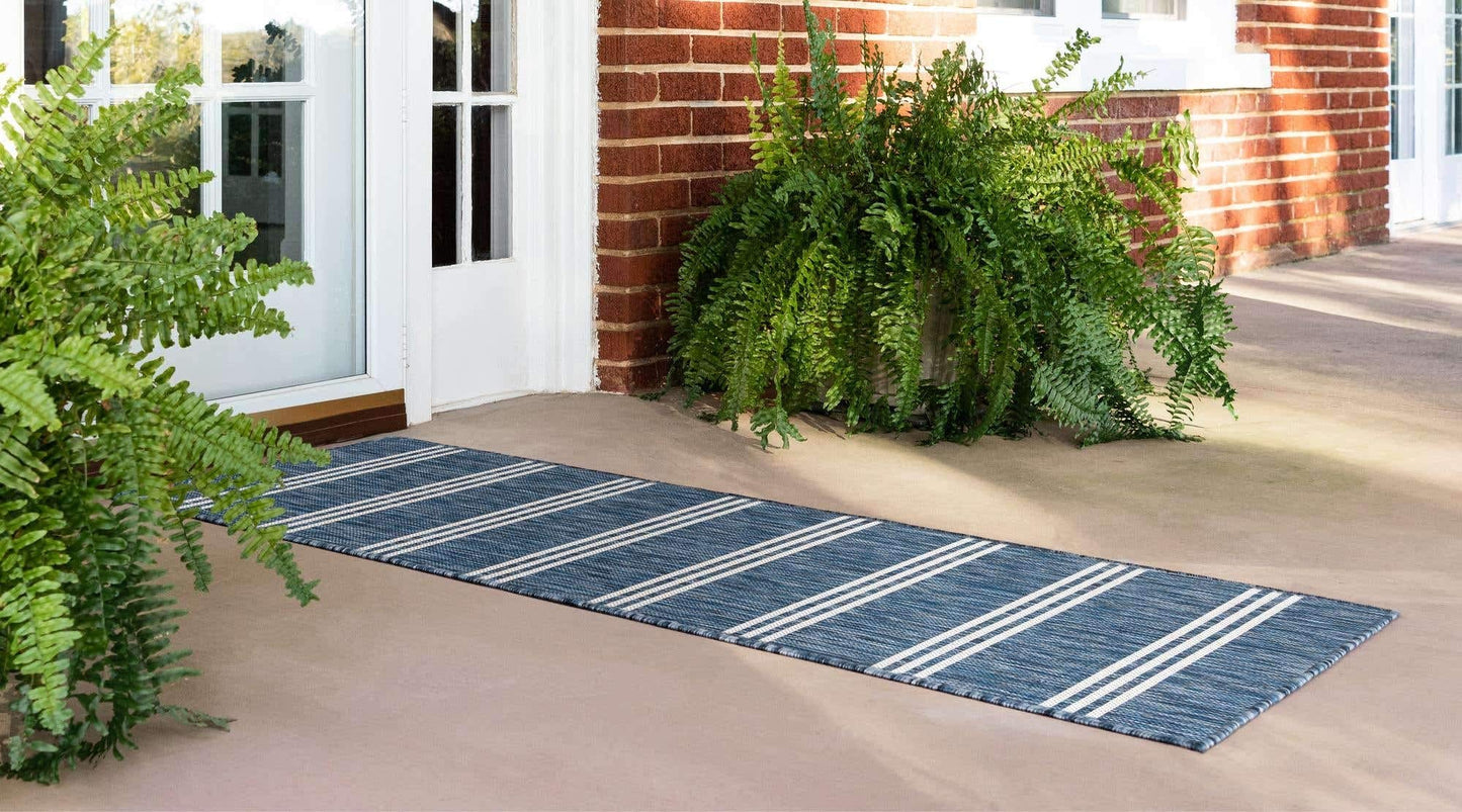 Unique Loom Outdoor Collection Area Rug - Anguilla (2' x 6' 1" Runner, Blue/ Ivory)