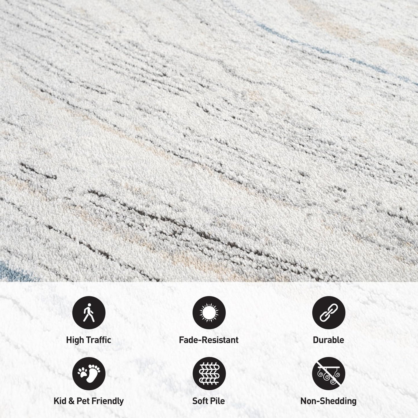 Rugshop Marble Swirl Distressed Gray Area Rug Modern Indoor Rug for Living Room, Bedroom, or Dining 2' 3" x 6' Runner Ideal for Hallway, Kitchen, Entryway, or Behind the Sofa