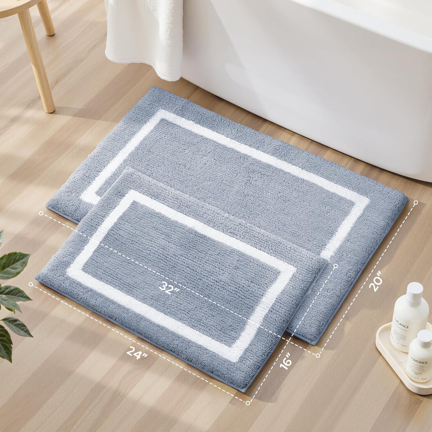 HOMEIDEAS Bathroom Rugs Sets 2 Piece, Super Soft and Absorbent Microfiber Tufted Bath Mats, Non-Slip and Machine Washable Bath Rugs(Blue)
