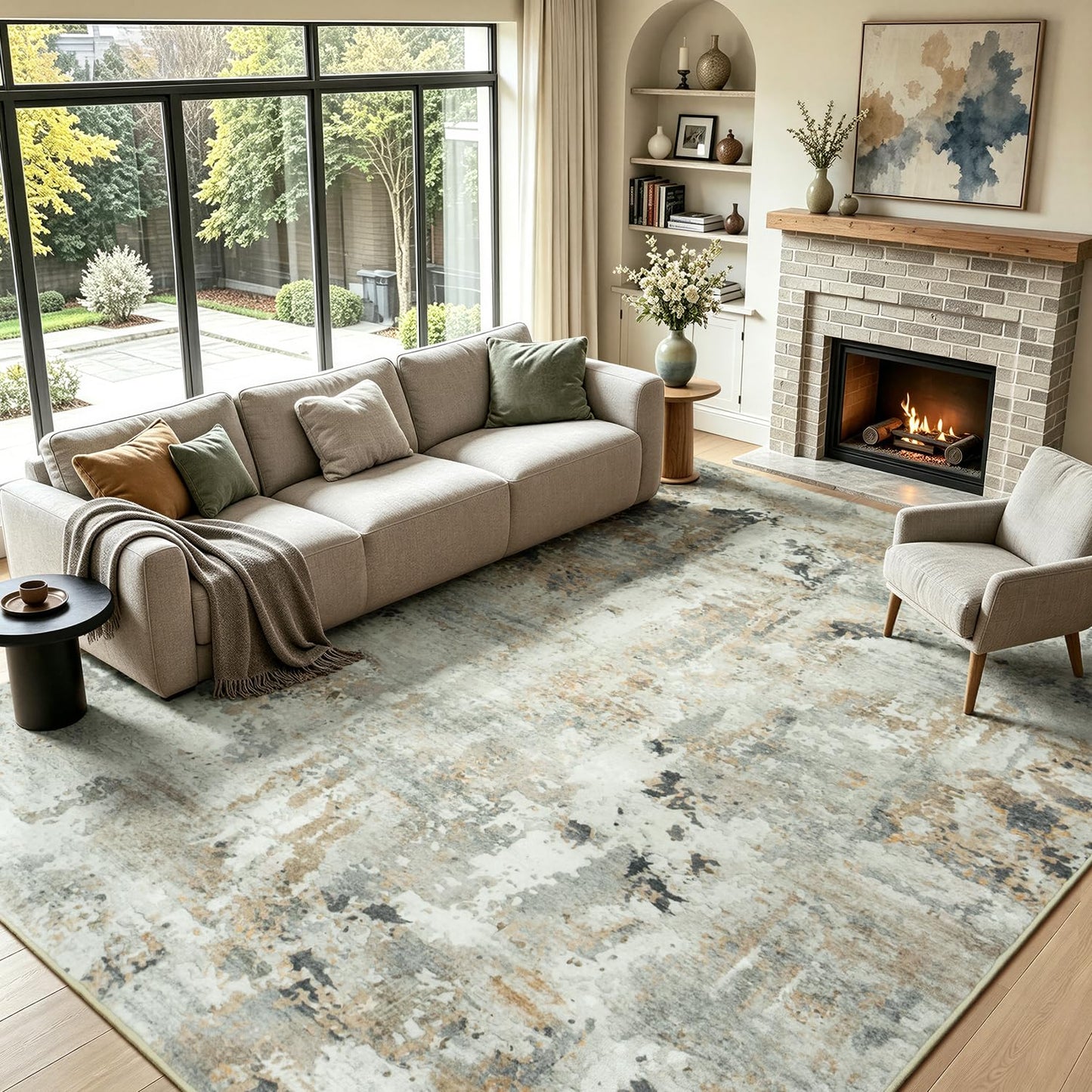 Carpelux 8x10 Area Rugs for Living Room, Abstract Neutral Large Washable Rug, Indoor Soft Non-Slip Floor Carpet for Bedroom Dining Room Home Decor, Brown/Grey