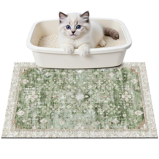 Qyasdhnx Cat Litter Mat Litter Trapping Mat, 24"x15" Waterproof Urine Proof Litter Box Mat Catcher Mat Non-Slip Washable for Kitty Kitten, Green