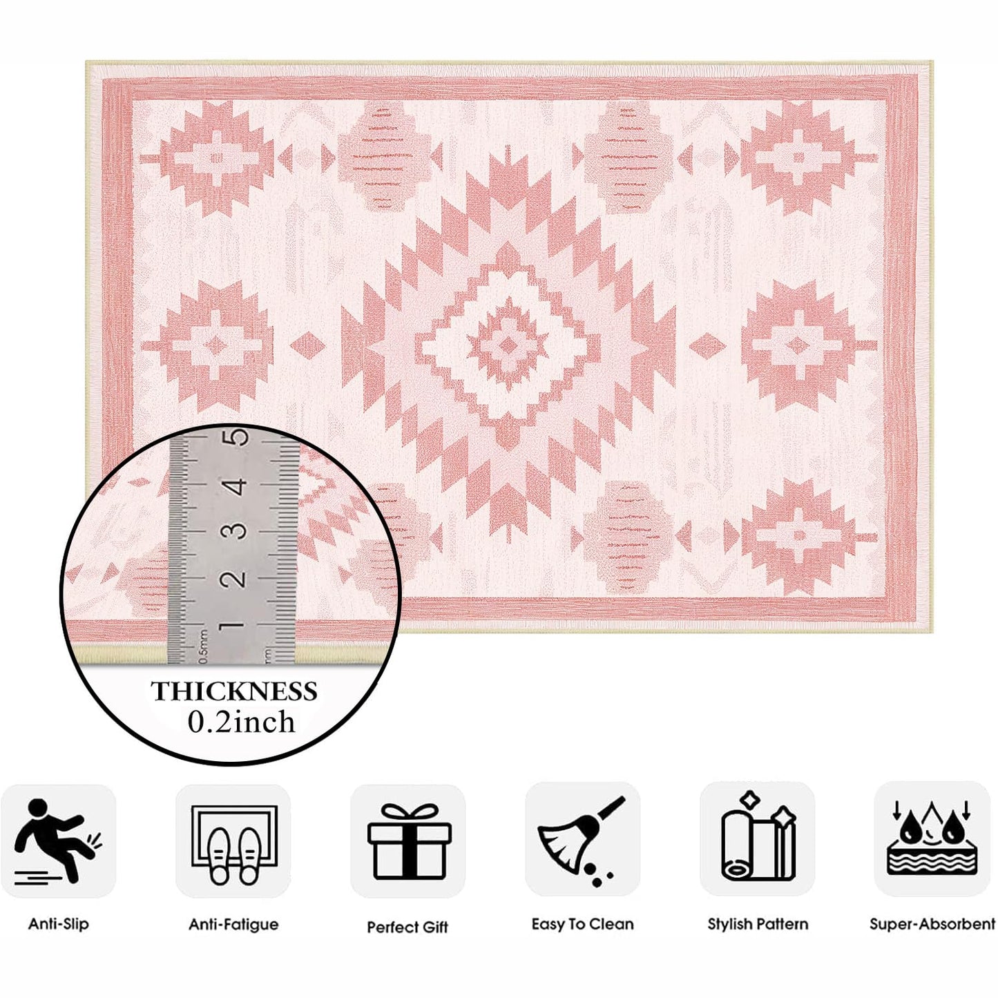 Area Rug 6x9 Living Room Western Rug Aztec Southwestern Rugs Machine Washable Tribal Navajo Southwest Rug Non Slip Printed Low-Pile Indoor Floor Carpet for Dining Room Bedroom Office, Pink