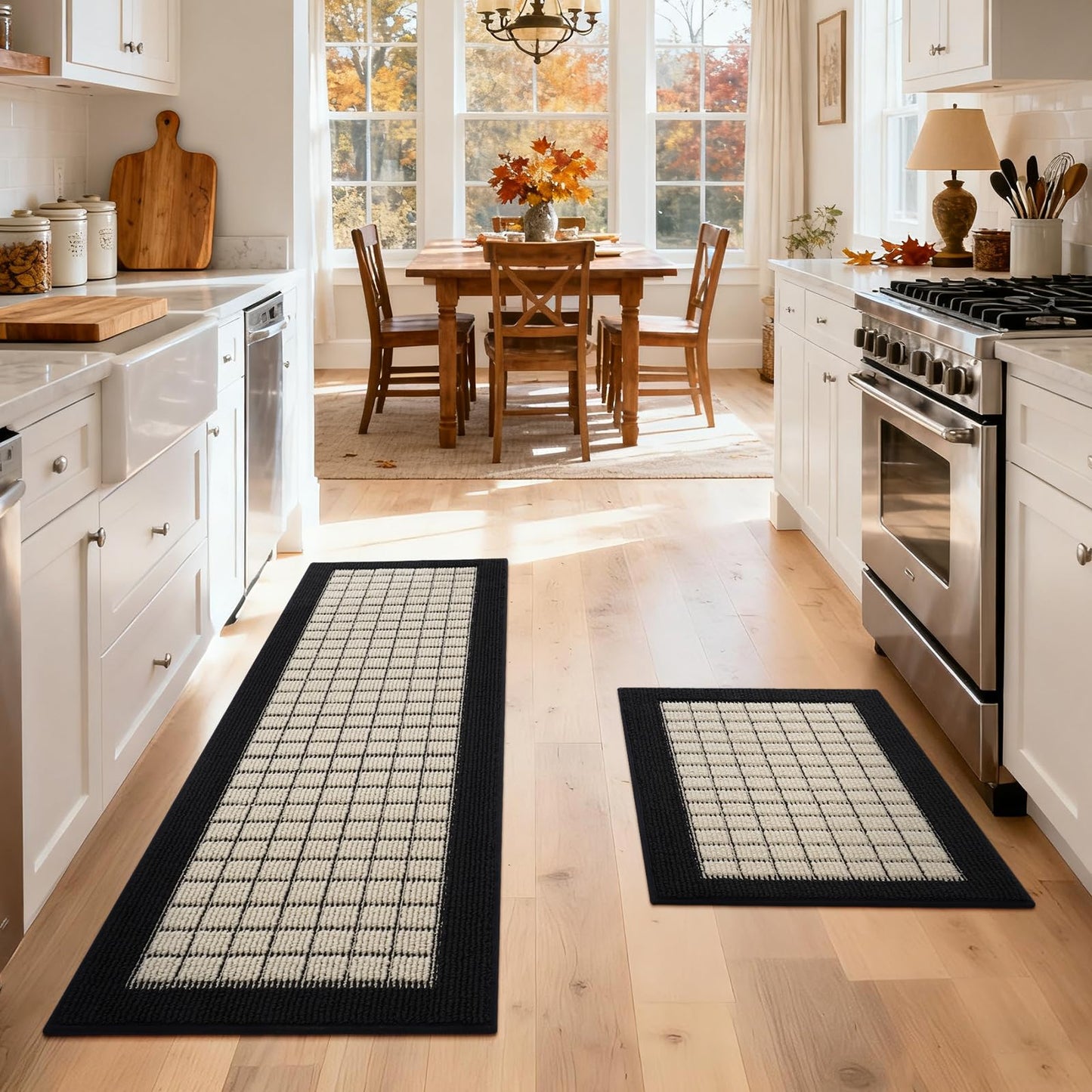 QiCaiJia Kitchen Mats for Floor 17"x30", Non-Slip Washable Kitchen Rugs, Absorbent and Stain Resistant Kitchen Rug, Durable Comfortable Rugs for Kitchen, Hallway, Laundry & Sink, Black